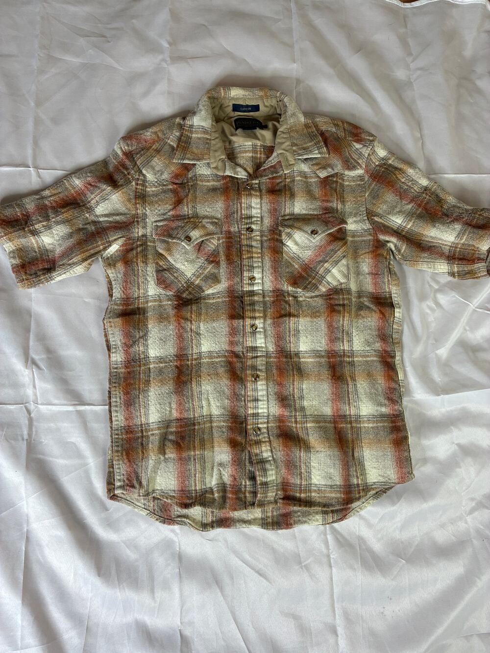 Pendleton Canyon Mens Medium Western Snap Shirt Plaid Short Sleeve Flannel
